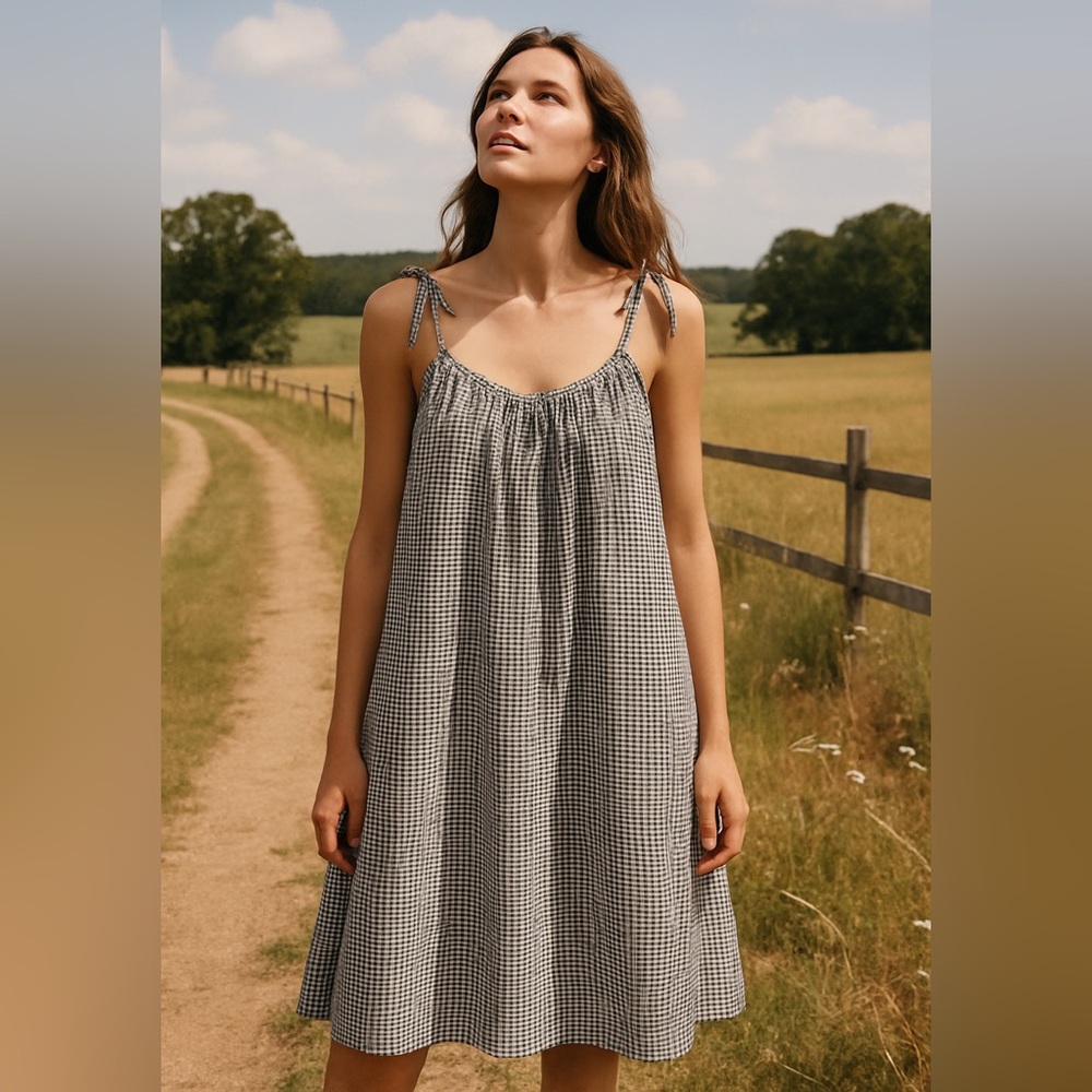 J. Crew Farm Check Dress w/ Adjustable Tie Straps
